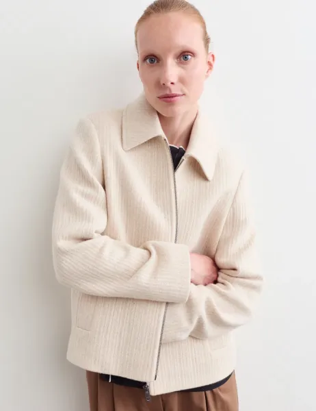 Jaeger Italian Wool Rich Trucker Jacket Ivory