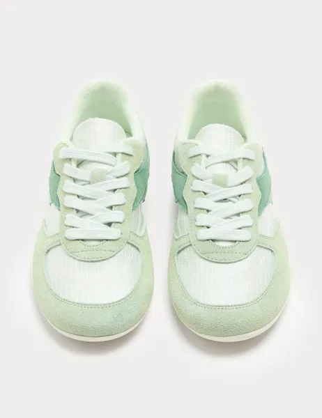Marks & Spencer Leather Mix Side Detail Retro Runner Trainers Green Mix