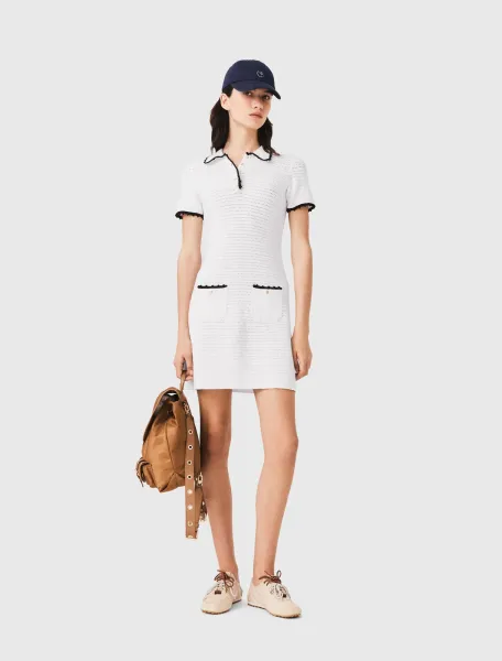 Knit polo dress with crochet