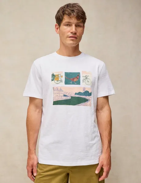 White Stuff Cotton Graphic Crew Neck Short Sleeve T-Shirt White