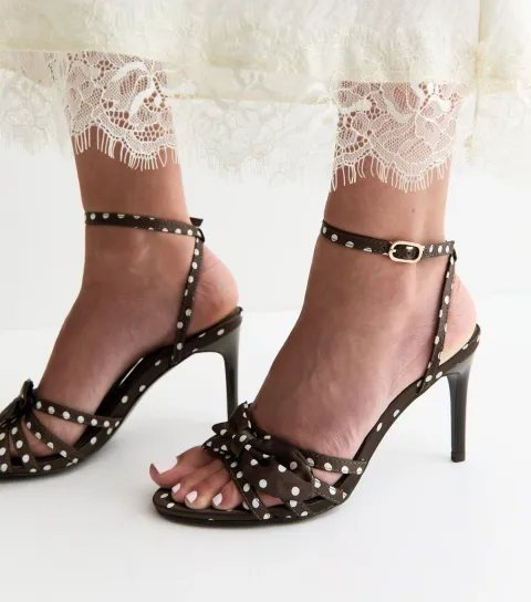 Women's Dark Brown Satin Bow Stiletto Sandals Vegan