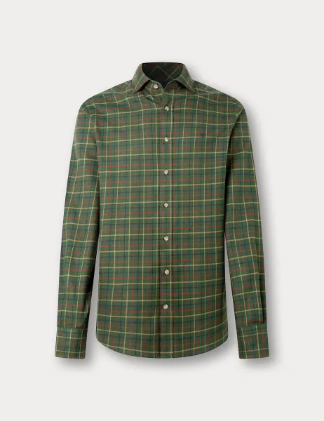 Hackett Tailored Fit Pure Cotton Check Flannel Shirt Khaki Mix