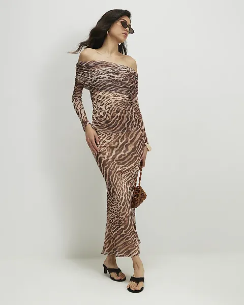 River Island Animal Print Mesh Maxi Skirt