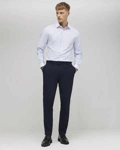 River Island Slim Fit Contrast Collar Stripe Shirt
