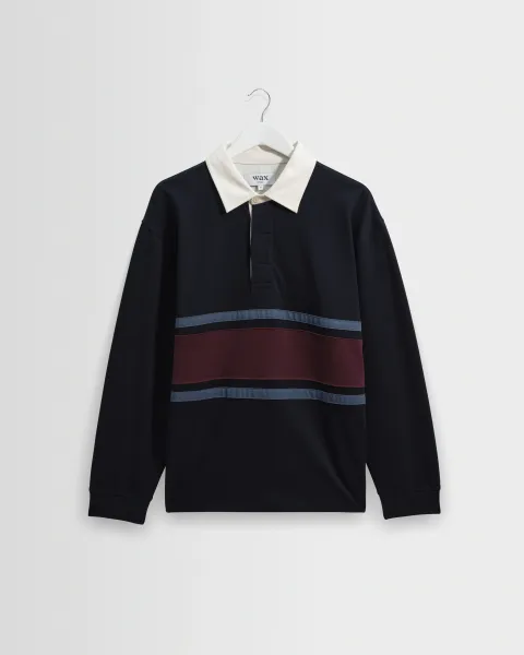 Rowhill - Navy and Purple Stripe Loopback Rugby Shirt