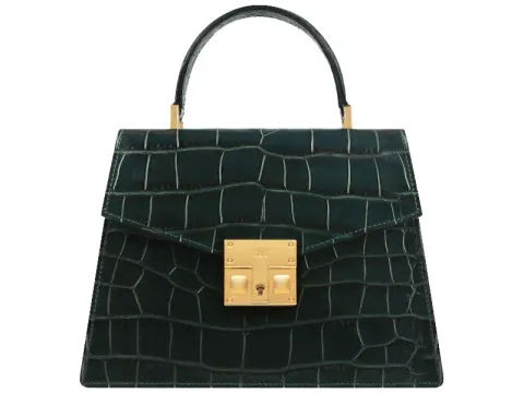Odette Mini Orinoco 'Croc' Print Calf Leather Handbag - Dark Green - 2