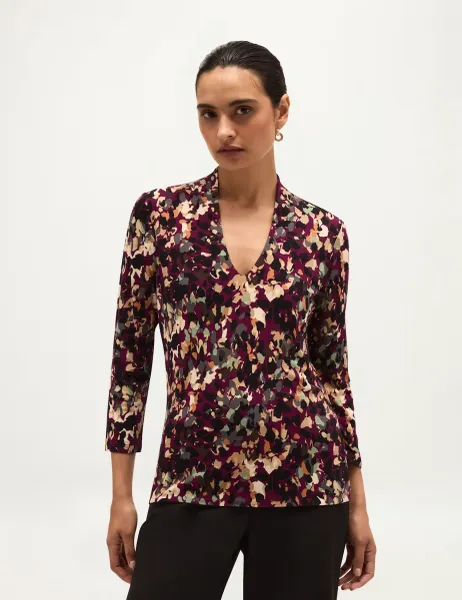 Hobbs Jersey Printed V-Neck Top Purple Mix