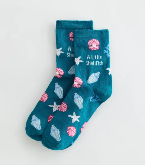 Teal A Little Shellfish Shell Pattern Ankle Socks