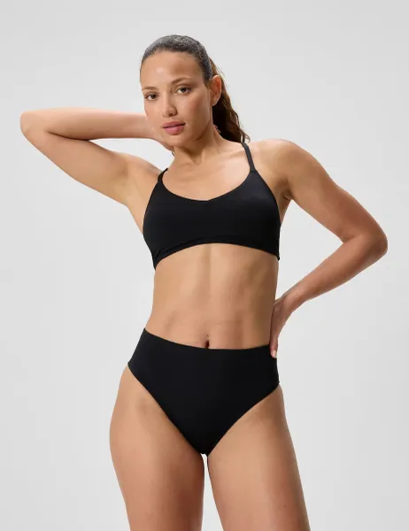 Speedo Solid High Waisted Bikini Bottoms Black