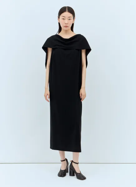 Draped Neckline Midi Dress
