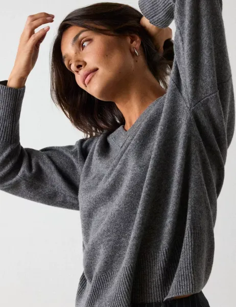 Whistles Pure Cashmere Textured V Neck Jumper