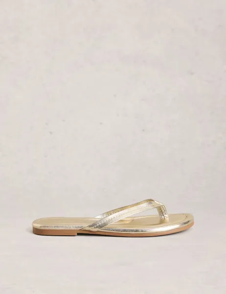White Stuff Suede Flat Flip Flops Gold