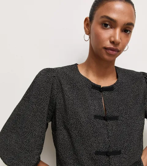 New Look Women's Black Spot Print Knot Front Blouse