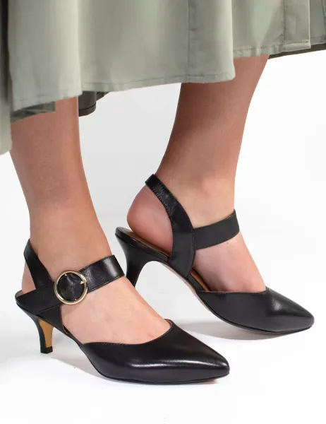 Jones Bootmaker Leather Buckle Kitten Heel Court Shoes Black