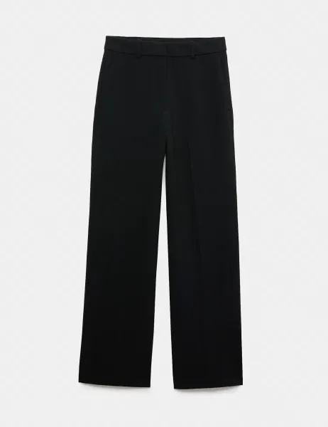 Marks & Spencer Woven Straight Leg Trousers with Stretch Black