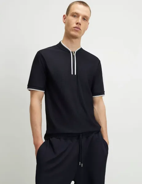 River Island Textured Half Zip Knitted Polo Shirt Navy