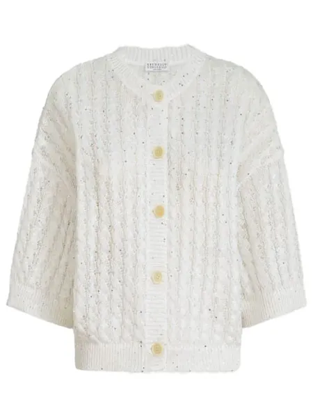 Linen Cable Cardigan White