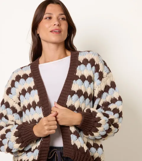 Blue Vanilla Women's Light Blue Patterned Stripe V-Neck Cardigan