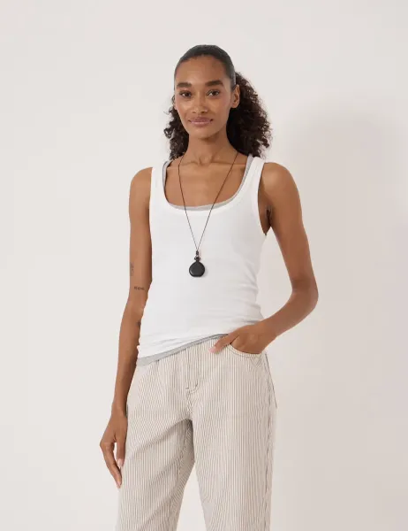 HUSH Cotton Rich Ribbed Scoop Neck Vest Top White