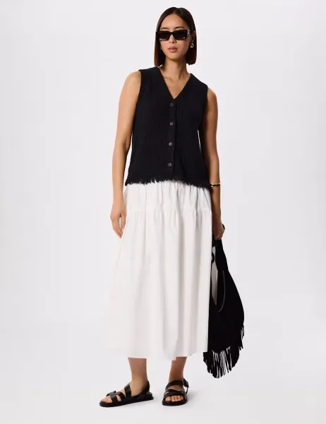 Whistles Pure Cotton Midi Tiered Skirt White
