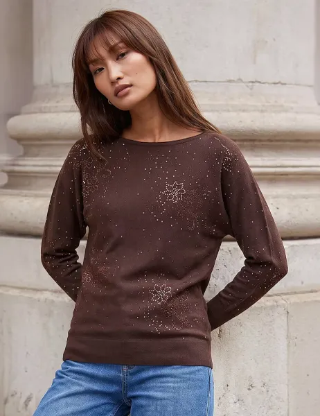 Roman Rayon Rich Floral Sparkly Jumper Chocolate