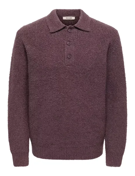 Only & Sons Cotton Rich Knitted Long Sleeve Polo Shirt Purple