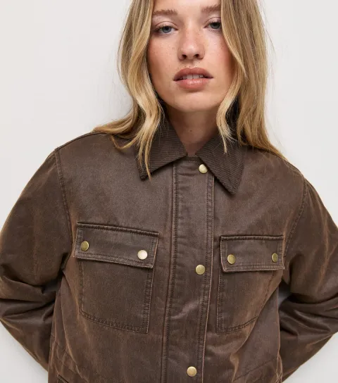 Women's Dark Brown Waxed Flap Pocket Barn Jacket