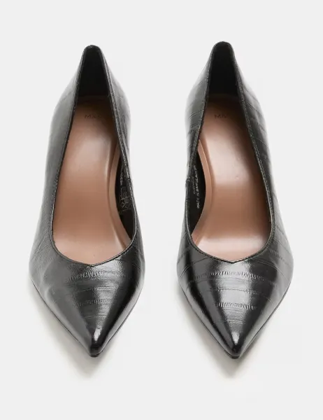 Marks & Spencer Leather Kitten Heel Pointed Court Shoes Black