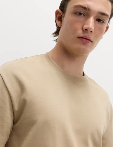 Marks & Spencer Relaxed Fit Cotton Blend Ultimate Performance T-Shirt Sand