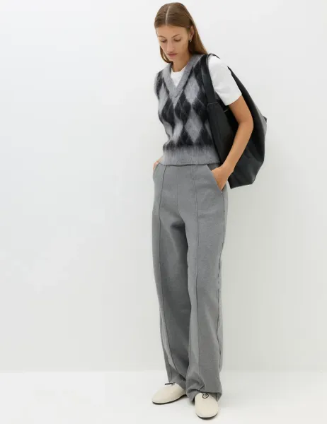 Marks & Spencer Pure Cotton Pintuck Barrel Leg Joggers Grey Marl