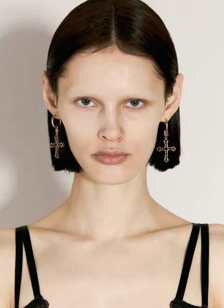 Creole Earrings With Rhinestone Crosses