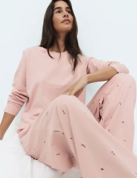 Marks & Spencer Pure Cotton Printed Pyjama Set Pink Mix