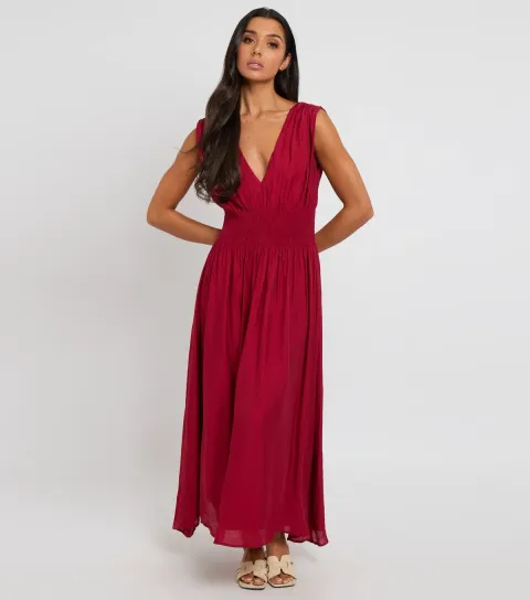 Urban Bliss Women's Red Elasticated Waist Maxi Dress