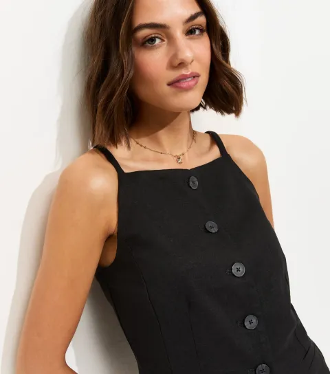 Women's Black Linen Rich Thin Strap Waistcoat