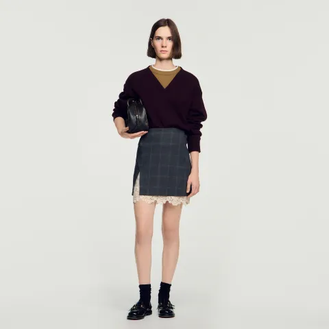 SANDRO Short skirt with lace panel