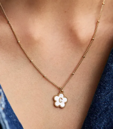 New Look 18ct Gold Plated Initial C Flower Necklace