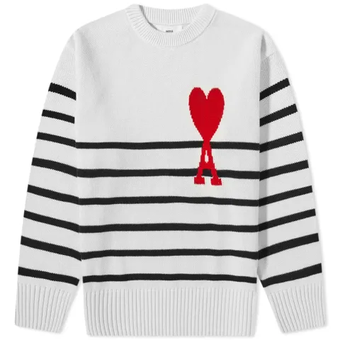 AMI Large A Heart Striped Crew Knit