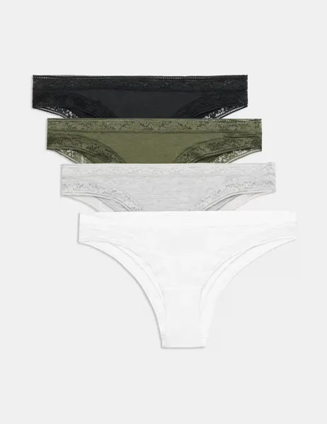 Autograph 4pk Modal Blend Brazilian Knickers with Silk Dark Khaki