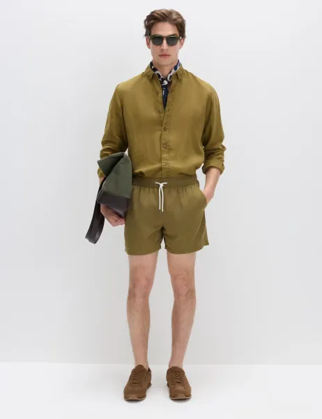 Marks & Spencer Pure Linen Garment Dye Shirt Olive