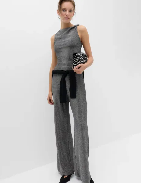 Marks & Spencer Sparkly High Waisted Wide Leg Palazzo Trousers Silver