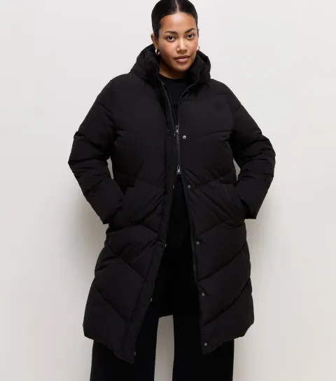New Look Women's Plus Size Black Longline Puffer Jacket Curves