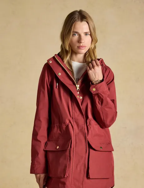 Joules Waterproof Hooded Longline Raincoat Burgundy