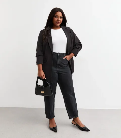 Women's Plus Size Washed Black Barrel Leg Jeans Curves