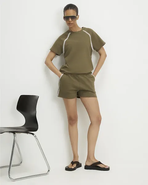 River Island Cotton Blend Whipstitch Trim Shorts