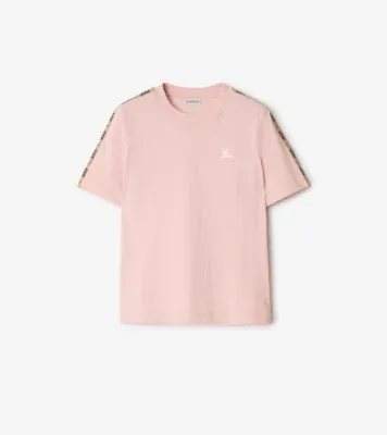 Check Trim Cotton T-shirt in Bouquet pink