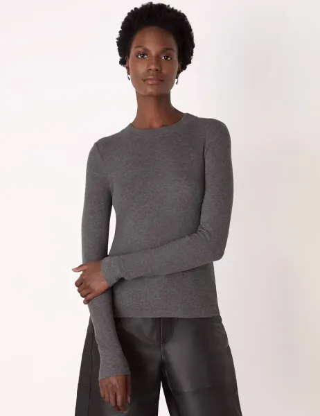 Whistles Ribbed Crew Neck Top Dark Grey