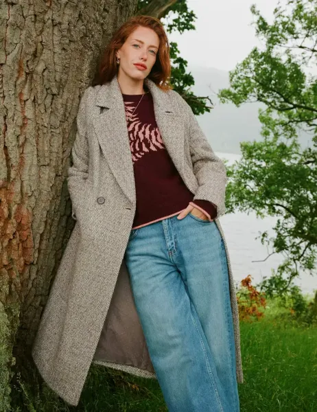 White Stuff Camilla Wool-Blend Collared Overcoat Natural Mix