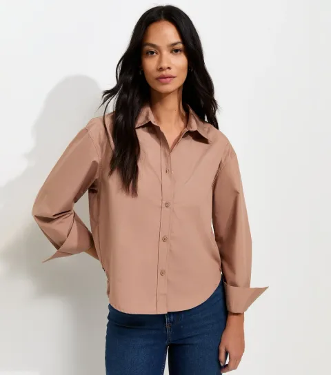 Women's Mink Cotton Poplin Boxy Fit Long Sleeve Shirt