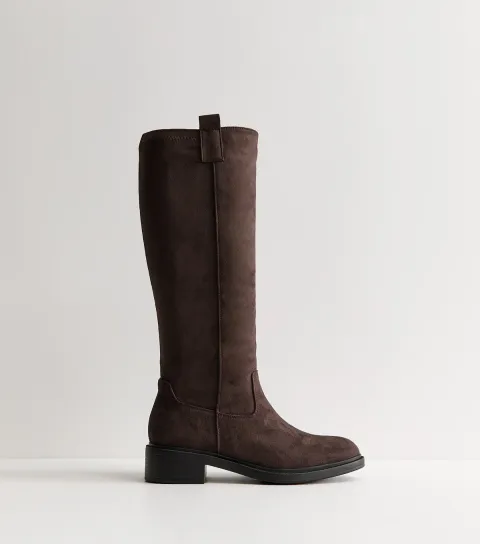Women's Dark Brown Faux Suede Riding Boots Vegan