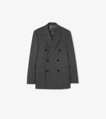 Herringbone Wool Tailored Jacket in Light iron grey/black